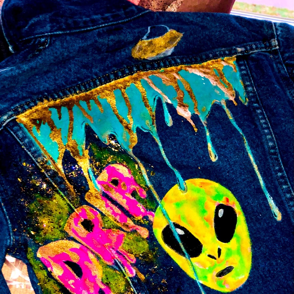 Custom painted kids jean jacket.